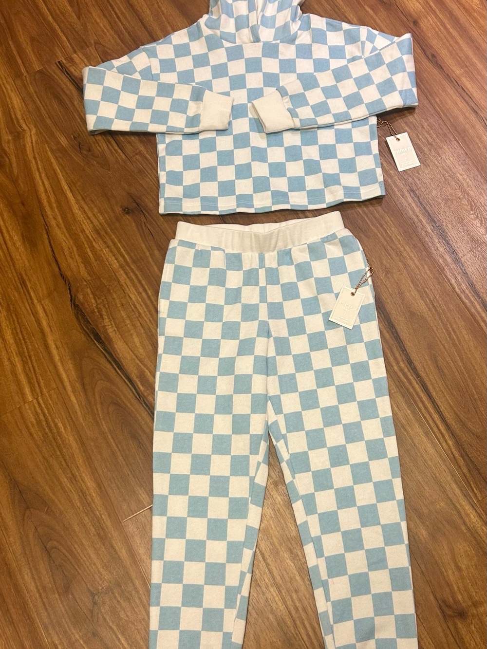 Forever 21 Girls Blue/White Skateboard Athletic Checker Jogging Outfit 5/6 NWT